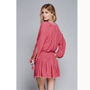 Pink Long Sleeve Top and Skirt Set with Tassel Details